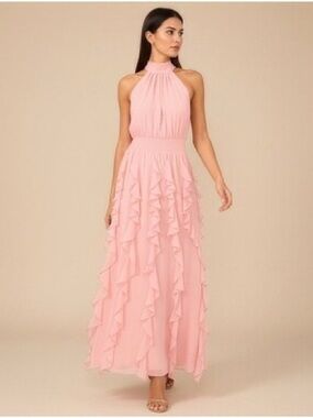 1. State Blush Pink Halter Ruffle Maxi Dress